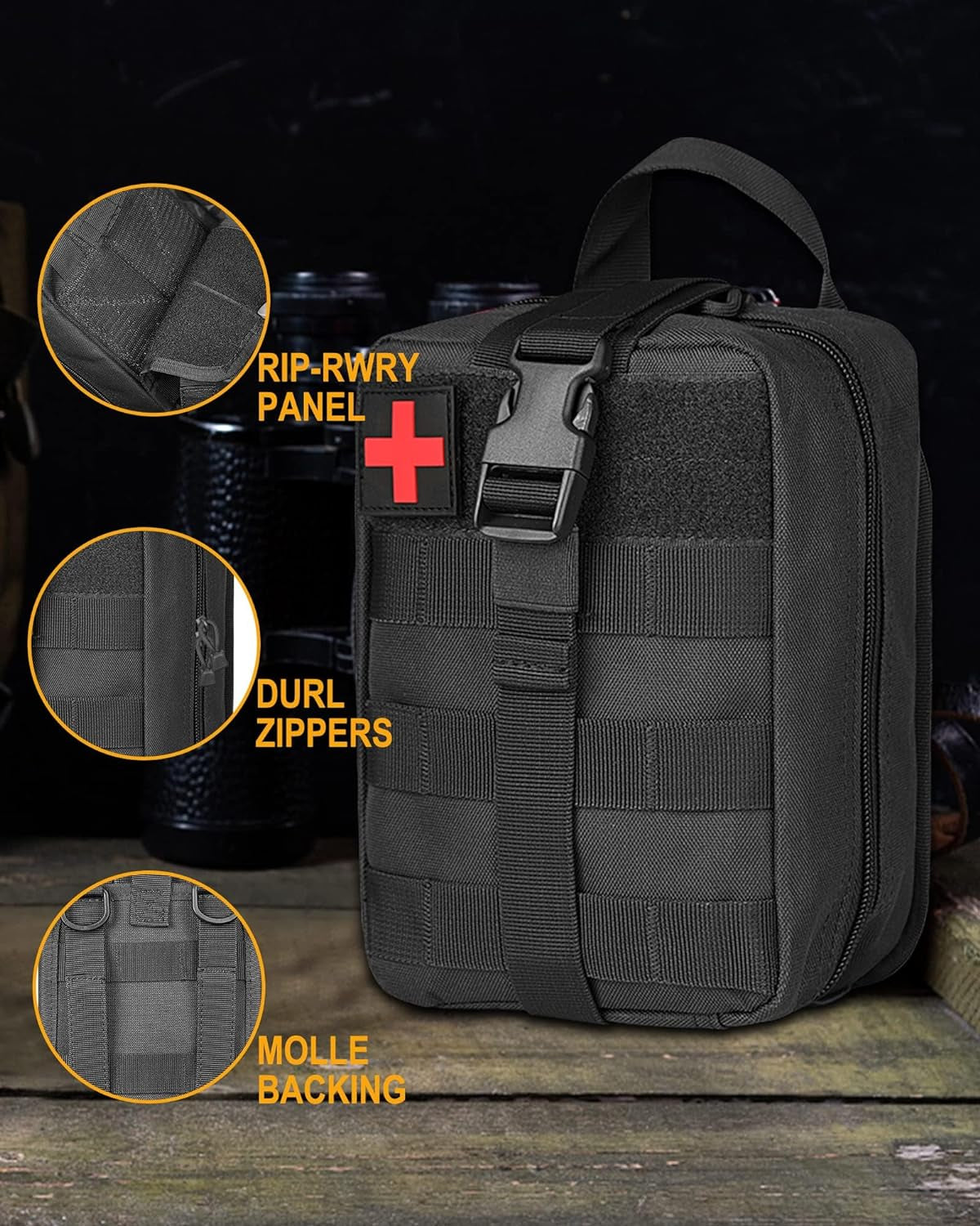 ✅ Comprehensive Emergency First Aid Kit - Military Tactical IFAK for Trauma, Outdoor Gear Emergency Kits Trauma Bag - Ideal for Camping, Hiking, and First Aid Response (Black)"