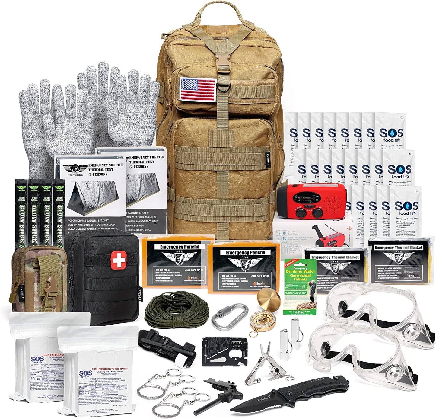 Complete 72 Hours Earthquake Bug Out Bag Emergency Survival Kit for Family. Be Prepared for Hurricanes, Floods, Tsunami, Other Disasters