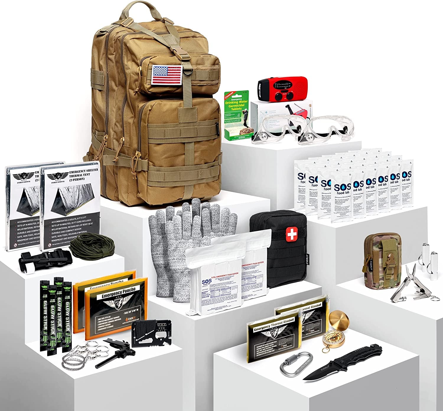 Complete 72 Hours Earthquake Bug Out Bag Emergency Survival Kit for Family. Be Prepared for Hurricanes, Floods, Tsunami, Other Disasters