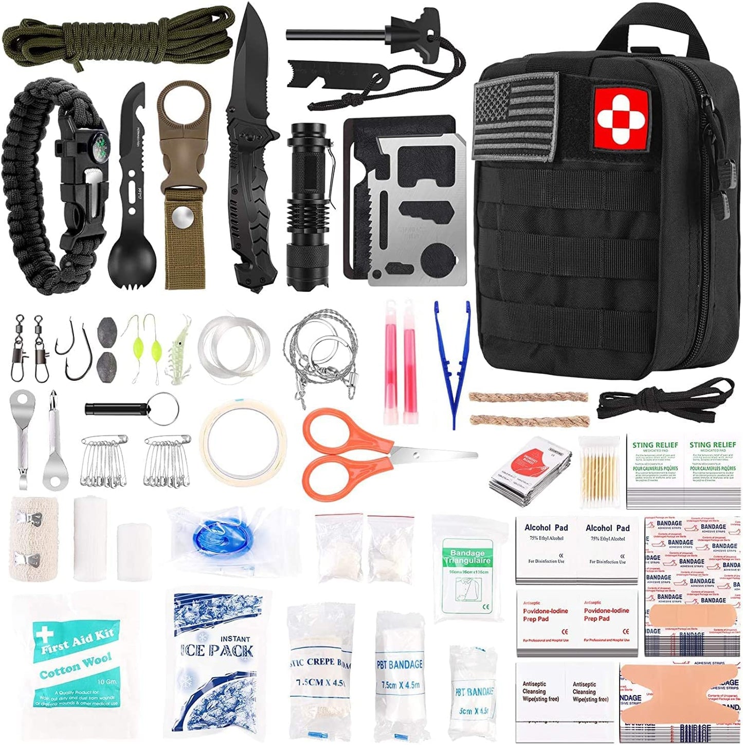 216 Pcs, Professional Survival Gear Equipment Tools First Aid Supplies Kit for SOS Emergency Hiking Hunting Disaster Camping Adventures