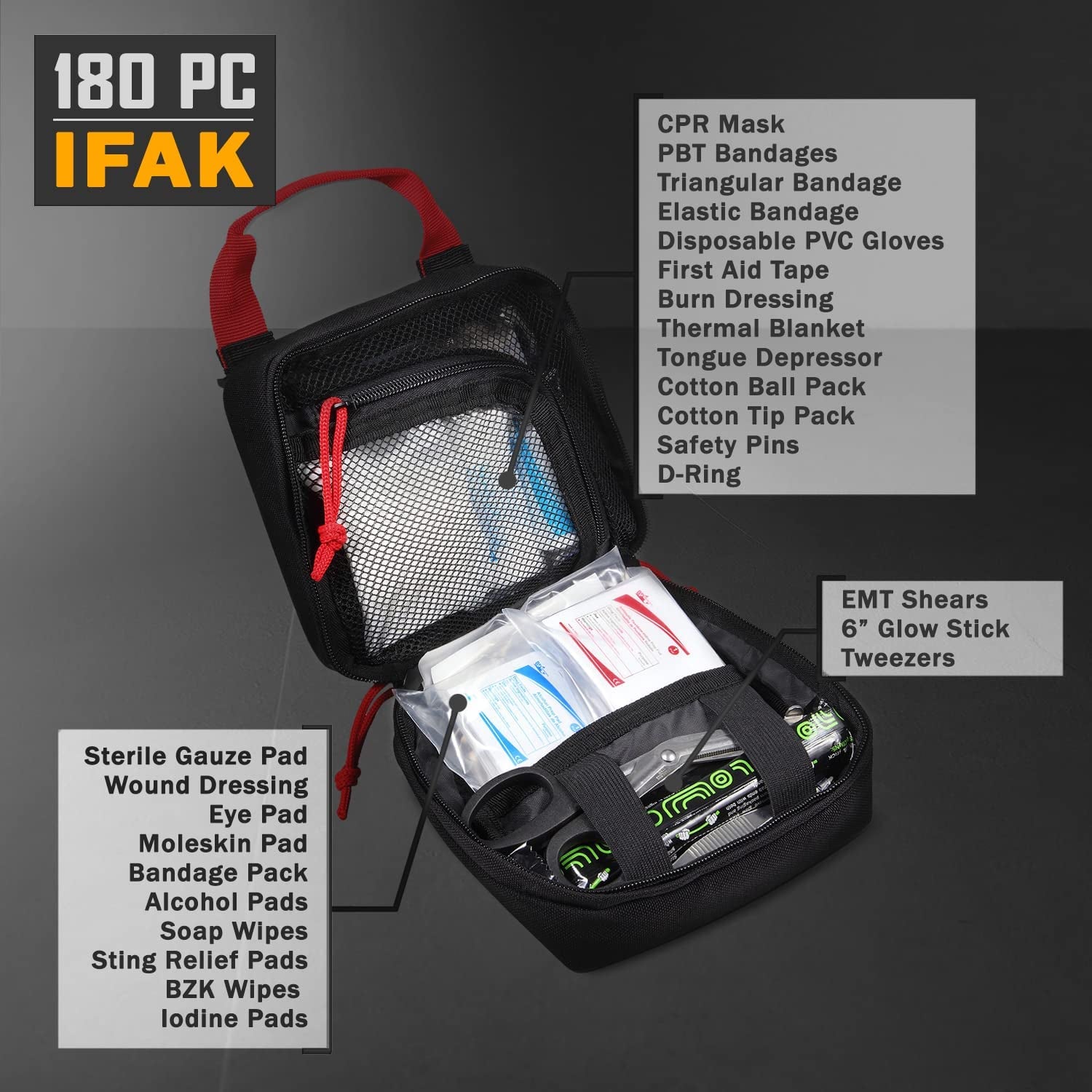 180 Pieces Tactical First Aid Kit IFAK Molle EMT Pouch Outdoor Camping Emergency Kits for for Camping Boat Hunting Hiking Home Car Earthquake and Adventures Black