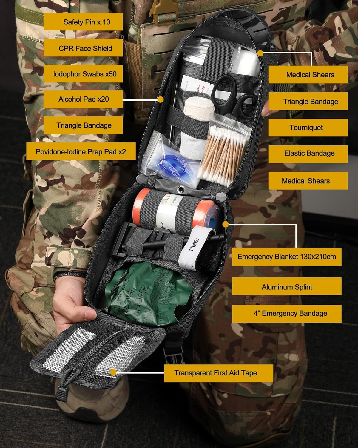 ✅ Comprehensive Emergency First Aid Kit - Military Tactical IFAK for Trauma, Outdoor Gear Emergency Kits Trauma Bag - Ideal for Camping, Hiking, and First Aid Response (Black)"